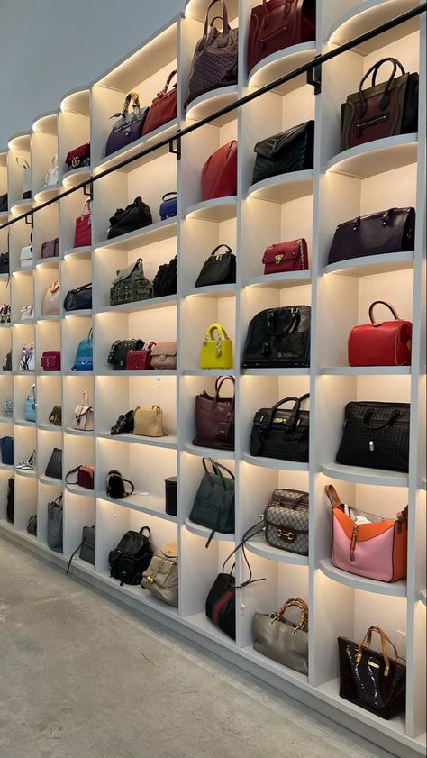 Dream closet designer bags Purse Room Display, Purse Collection Display, Bag Closet, Dream Closet Design, Store Design Boutique, Luxury Closets Design, Luxury Bags Collection, Boutique Interior, Luxury Homes Interior