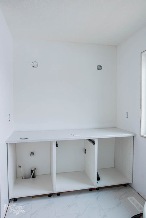 Hacking Ikea Kitchen Cabinets for a Bathroom Vanity | 2019 Spring ORC Week 2 | The DIY Mommy Using Kitchen Cabinets In Bathroom, Ikea Basin Bathroom, Ikea Sektion Vanity Hack, Kitchen Cabinets For Bathroom Vanity, Ikea Cabinets Bathroom Vanity, Ikea Cabinets In Bathroom, Ikea Glass Cabinet Bathroom, Ikea Sektion Cabinets In Bathroom, Ikea Double Vanity Bathroom