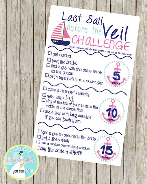 Pirates Bachelorette Party, Mexico Cruise Bachelorette Party, The Last Sail Before The Veil, Bachelorette Cruise Scavenger Hunt, Last Sail Before The Veil Bachelorette Party Ideas, Final Sail Before The Veil, Sailor Themed Bachelorette Party, Beach Bachelorette Party Games, Cruise Ship Bachelorette Party