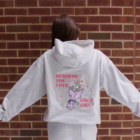 Sending You Love Heavyweight Urban Pullover Embroidered Sorority Hoodie Cute Embroidered Hoodies, Trendy Sorority Merch, Embroidery Hoodie Designs, Big Embroidery Designs, Sorority Merch Apparel Design, Hoodie Embroidery Ideas, Sorority Hoodies, Embroidery Hoodies, Big Little Sorority Shirts