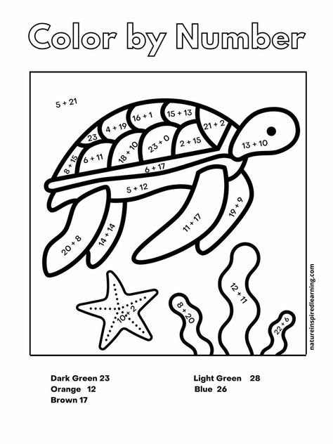 Ocean Worksheets For 2nd Grade, Under The Sea Worksheets, Starfish Underwater, Christmas Present Coloring Pages, Turtle Activities, Creation Coloring Pages, Free Math Printables, Addition Worksheet, June Crafts