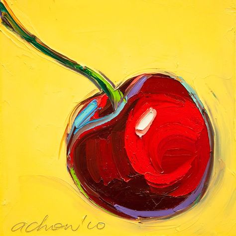 THE ART OF ALLAN CHOW: Original painting-Cherries -12X12-Modern ... Cherry Pictures, Cherries Painting, Food Painting, Seni Cat Air, Fruit Painting, Red Cherry, Lukisan Cat Air, Fruit Art, Yellow Background