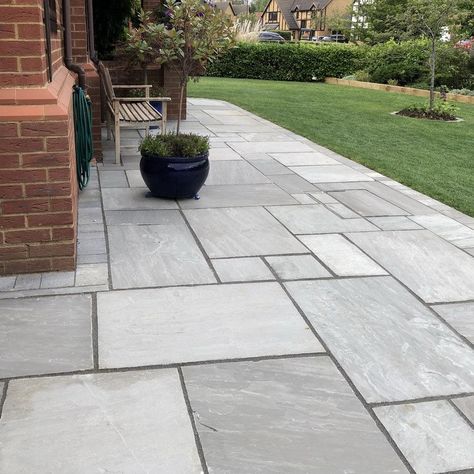 Kandla Grey Sandstone Paving, Patio Slabs Mixed Packs 22mm Cal. £21.11 | Stone Paving Direct Tile Patio, Patio Plan, Sandstone Paving Slabs, Sandstone Pavers, Grey Paving, Indian Sandstone, Indian Stone, Granite Paving, Jean Gray