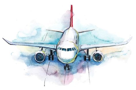 Airplane Outline, Field Watercolor, Travel Symbols, At The Airport, Watercolor Sketch, Google Images, Watercolor Paintings, Aircraft, Sketch