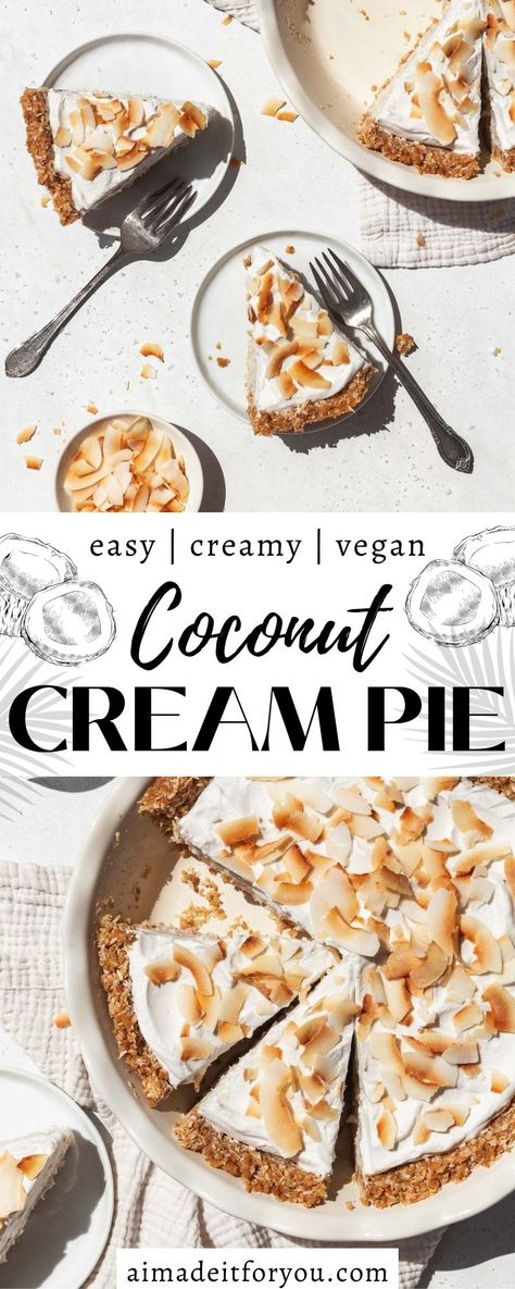 Cocnut Cream Pie, Paleo Coconut Cream Pie, Vegan Cream Pie, Vegan Coconut Cream Pie, Vegan Coconut Cream, Coconut Creme Pie, Vegan Pies, Vegan Pies Recipes, Tropical Desserts