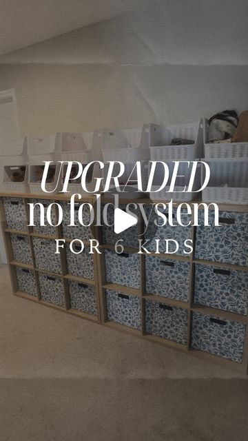 Ryan Kay Fisch on Instagram: "our kids are getting older and were wanting a bit more organization to their clothes after 2 years of only putting them in a single large laundry basket! this is what we came up with!  No fold laundry, laundry hacks, kids laundry, kids clothes organization, save time as a mom" No Folding Clothes Storage, Kids Laundry Basket Ideas, Laundry Room Ideas Baskets, Laundry Basket System, Laundry Room Storage Baskets, Laundry Room Clothes Organization, No Fold Closet, Laundry Basket Labels, Laundry Sorting Ideas Small Spaces