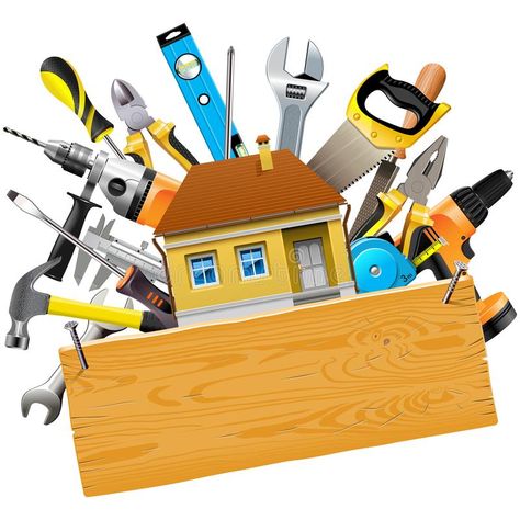 Vector Construction Tools with House Stock Vector - Illustration of nippers, industrial: 110377510 Tool Logo Design, Handyman Logo, Tool Logo, Construction Logo Design, Carpentry Tools, Construction Logo, Construction Tools, School Accessories, House Vector