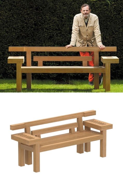 Bench Designs Outdoor, Wood Bench Outdoor Ideas, Benches For Outside Wooden, Wood Garden Bench Ideas, Bench Seats Outdoor, Yard Benches Outdoor Seating, Park Benches Design, Bench With A Back, Teak Wood Furniture Design