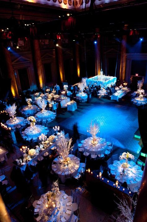 Winter Wedding Reception, Starry Night Wedding, White Winter Wedding, Blue Lighting, Royal Blue Wedding, Southern Bride, Winter Wonderland Wedding, Tables And Chairs, Event Lighting