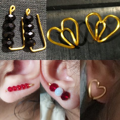 Ear Cuff Display Ideas, Diy Fake Ear Piercing, Fake Piercings Diy, Ear Cuffs Diy, Ear Cuff Tutorial, Ear Cuff Diy, Diy Wire Earrings, Ear Cuff Jewelry, Diy Jewelry Unique