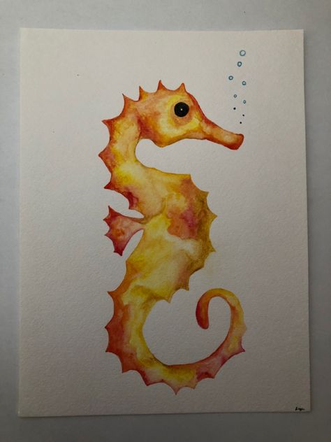 Sea Horse Painting Easy, Watercolor Paintings Sea Animals, Sea Horse Sketch, Drawing Ideas Ocean Animals, Sea Horse Drawings, Sea Horse Drawing Easy, Sea Horse Painting, Sea Horse Watercolor, Sea Horse Drawing