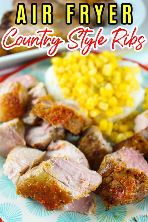 country style ribs made in air fryer in 20 minutes Air Fryer Country Style Ribs, Ribs Air Fryer, Pork Rub Seasoning, Boneless Country Style Pork Ribs, Pork Short Ribs, Country Pork Ribs, Rub Seasoning, Ribs Seasoning, Boneless Pork Ribs