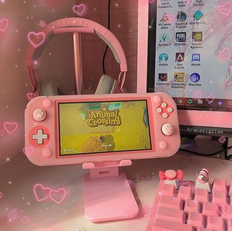 Pink Nintendo, Nintendo Lite, Gamer Chair, Pink Games, Nintendo Switch Case, Kawaii Games, Gamer Setup, Ac New Leaf, Gamer Room Decor