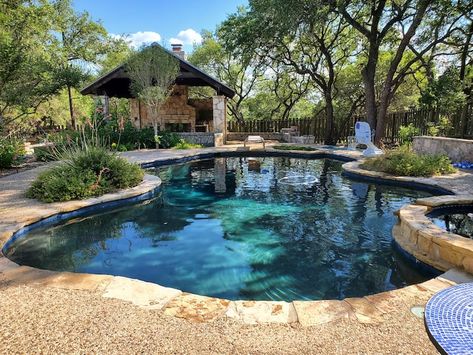 French Country Pool Outdoor Living, Shared Pool Between Houses, Country Home With Pool, Hill Country Pool Ideas, Country Pool Ideas Backyards, Pool On Acreage, Pool On Farm, Country Swimming Pools, Country Home Pool