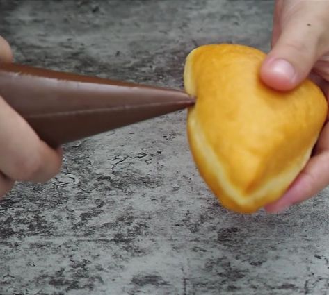 Easy To Make Fried Donut With Chocolate Filling Easy Donut Recipe Fried, Chocolate Filling Recipe, Doughnut Shop, Mini Donuts, Chocolate Filling, Warm Milk, Instant Yeast, Filling Recipes, Bread Flour