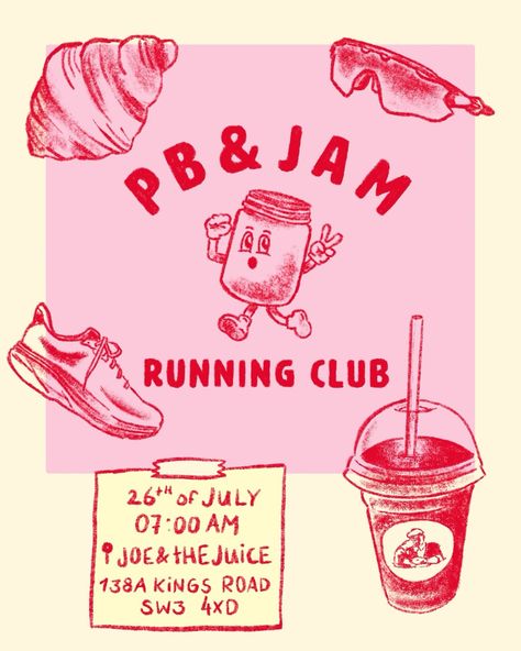 Illustration I did for @jwarnockk & @alexandrabrown__ their running club: @pbandjamrc ⭐️🫶🏻 More info and tickets on @pbandjamrc 🎀 Running London, Running Poster, Running Illustration, Sports Illustration, Running Posters, Run Club, Bbq Menu, Instagram Illustration, Club Poster