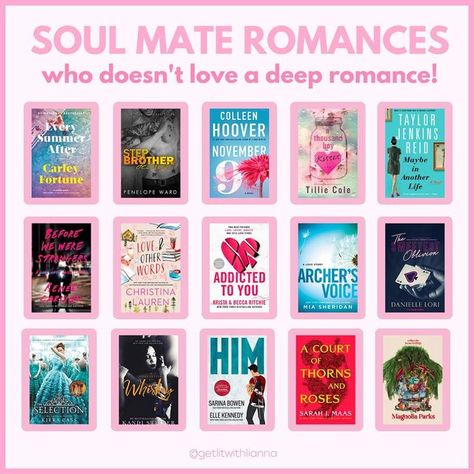 Lianna on Instagram: "💨🤍 SOUL MATE ROMANCES 🤍💨⁣ ⁣ These romance books are almost too good to be true! If you’re looking for a love story so deep that it will give you delicious belly flips….this is totally where to start!⁣ ⁣ I’m curious… do you believe in soulmates? 🫶🏼" Books About Soulmates, Good Love Books, Recommended Books To Read Romance, Soulmate Books, Best Love Books, Love Story Books, Romance Book Recommendations, Book Club List, Book Club Recommendations