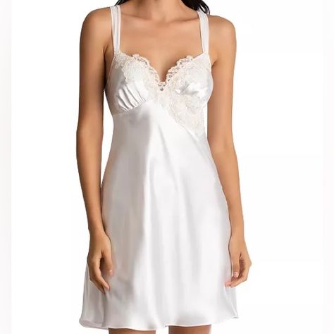 Beautiful Beaded, Brand New Satin Nightie Mini Dress Size S. Shown On An Xs, 5’4” Human! Adjustable Spaghetti Straps. Beaded Neckline. Chiffon Bow Tie / Open Back. Detail At Hem Line. Willing To Negotiate Or Bundle! <3 Xoxo Maddie Measured Laying Flat: Width - 16inches Pit To Pit And 15.75inches At Waist Length - 33inches Top Of Strap To Hem Bridal Chemise, Satin Nightie, Wedding Night Lingerie, Satin Chemise, Satin Nightgown, January Wedding, German Fashion, Lace Slip Dress, Lace Slip