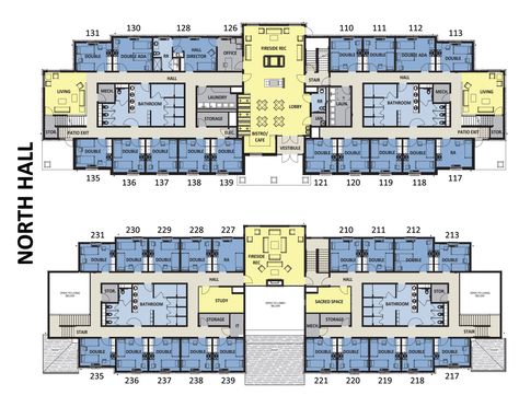 Our Residence Halls Female Residence Halls James Hall 1st Floor Floorplan 2nd Floor Floorplan 3rd Floor Floorplan James Hall is home to 44 women including two RAs, and it consists of 42 singles and 1 double. Most singles are approximately 10′ x 12′ and have little room for additional furniture. All assigned furniture must remain … Boarding School Dorm Floor Plan, Chamber And Hall Apartment Plan, Student Dormitory Floor Plan, Boarding School Floor Plan, Floorplan Apartment, Lobby Floor Plan, Dorm Layout, School Floor Plan, Church Design Architecture