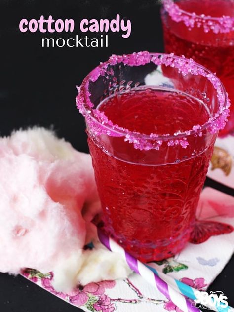 This cotton candy mocktail is the perfect mocktail for kids' birthday parties or sleepovers. Watch the cotton candy magically disappear into the drink before you enjoy. Party Drinks For Kids, Cotton Candy Mocktail, Drinks Alcohol Recipes Party, Cotton Candy Drinks, Drinks For Kids, Mocktail Drinks, Valentines Recipes Desserts, Party Drinks Alcohol, Candy Drinks