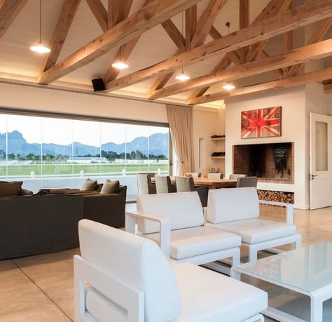 Val de Vie | House Le Roux - Exposed Trusses - Poplar 150 x 150 www.capetrusses.co.za 0732096663 Truss Ceiling Exposed, Roof Beams Ideas, Open Truss Ceiling Exposed Rafters, Exposed Roof Beams, Exposed Roof Trusses Ceilings, Exposed Truss Ceiling, Exposed Trusses Living Room, Exposed Ceiling Design, Vaulted Ceiling Exposed Beams