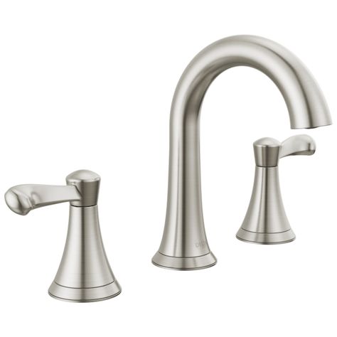 Delta Esato Spotshield Brushed Nickel 2-handle 8-in widespread WaterSense Mid-arc Bathroom Sink Faucet with Drain in the Bathroom Sink Faucets department at Lowes.com Bathroom Faucets Brushed Nickel, Bathroom Sink Drain, Plumbing Bathroom, Widespread Bathroom Faucet, Soaking Bathtubs, Delta Faucets, Single Sink Bathroom Vanity, Lavatory Faucet, Faucet Handles