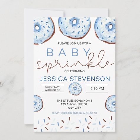 Baby Sprinkle Shower, Donut Sprinkle, Sprinkle Baby Shower Invitations, Baby Boy Sprinkle, Blue Donuts, Sprinkle Shower, Template Invitation, Sprinkle Baby Shower, Baby Shower Invitation Template