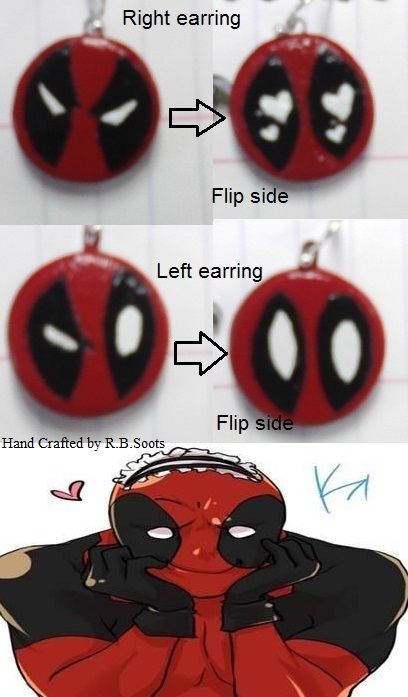 Deadpool Earrings Hand Crafted by R.B.Soots Deadpool Earrings, Deadpool, Halloween Wreath, Hand Crafted, Home Decor, Home Décor