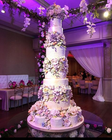 Tall Wedding Cake, Tall Wedding Cakes, Sweet Fifteen, See True, Purple Lighting, Dream Wedding Cake, Luxury Wedding Cake, Oklahoma Wedding, Wedding Cake Inspiration