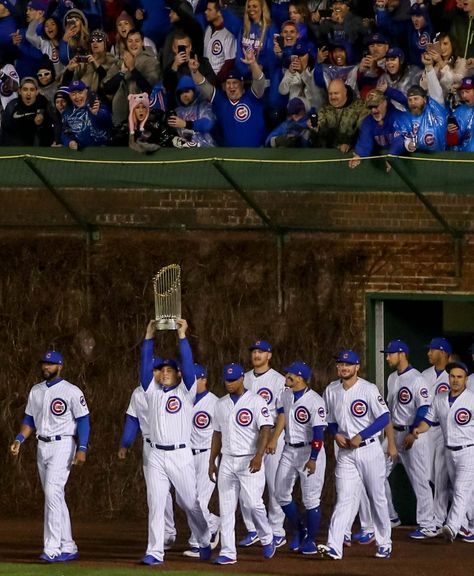 The Chicago Cubs celebrate their 2016 World Series win at their Home Opener at Wrigley Field - April 10, 2017 Chicago Cubs World Series, Chicago Sports Teams, Cubs Win, Go Cubs Go, Kris Bryant, Chicago Cubs Baseball, Cubs Baseball, Chicago Sports, Wrigley Field