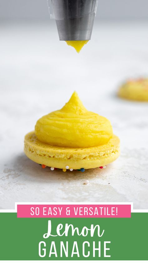 This lemon ganache is bursting with bright citrus! It's the perfect filling for macarons, cupcakes, and cakes. Macaron Fillings Ideas, Lemon Macaron Filling, Lemon Ganache Filling, Lemon Ganache Recipe, Macaroons Filling, Macaron Flavors Ideas, Tiny Deserts, Macaron Filling Ideas, Macarons Filling Recipe