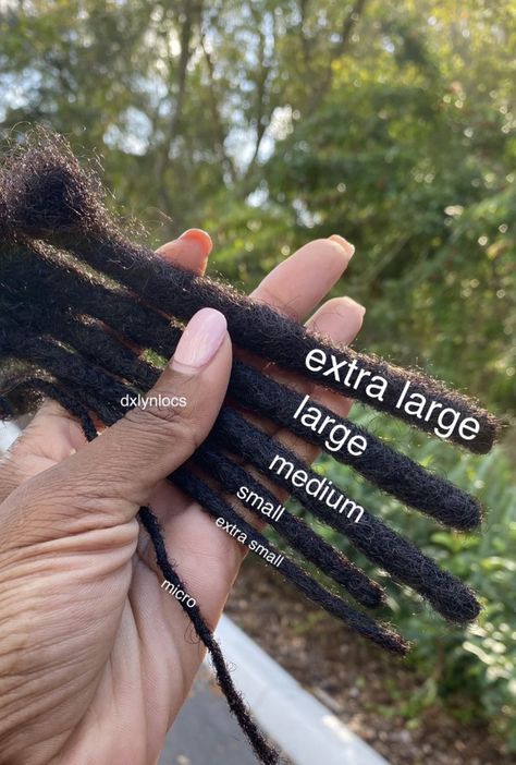 Dreadlock Sizes Chart, Loc Thickness Chart, Dreads With Middle Part, Dreadlocks Straight Hair, Different Sized Locs, Types Of Locks For Hair, Loc Length Chart, Dreadlocks Sizes, Loc Parts Size