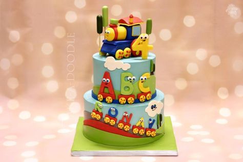 Bob The Train by Nimitha Moideen Bob The Train Birthday Theme, Bob The Train Birthday Cake, Abc Cake Birthday, Bob The Train Birthday Party Ideas, Abc Birthday Cake, Bob The Train Cake, Alphabet Birthday Cake, Train Birthday Party Cake, Abc Birthday Parties