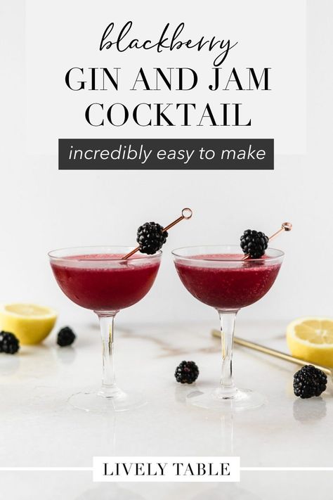 Find your new favorite holiday cocktail! This 4-ingredient blackberry gin and jam cocktail couldn't be easier to make. It's fruity and floral but not too sweet with a beautiful purple color! Gin And Jam, Blackberry Gin, Gin Fizz Cocktail, Winter Brunch, Frozen Drink Recipes, Champagne Recipes Cocktails, Boozy Milkshake, Frozen Cocktail Recipes, Cocktail Syrups