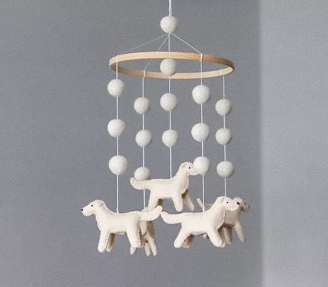 Golden Retriever Baby, Bamboo Ring, Puppy Decor, Crib Nursery, Mobile Hanger, Felt Yarn, Hanger Stand, Felt Mobile, White Puppies