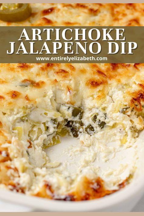 There's nothing better than this creamy, cheesy, and spicy Jalapeno Artichoke Dip. It is easy to make, perfect for entertaining, and can be served hot or cold. Double this recipe and thank me later! Artichoke Jalapeno Dip Recipes, Jalepeno Artichoke Dip Recipe, Jalepeno Artichoke Parmesan Dip, Artichoke Jalapeño Dip, Baked Jalapeno Dip, Artichoke And Jalapeno Dip, Spicy Artichoke Dip, Artichoke Jalapeno Parmesan Dip, Cold Jalapeno Popper Dip Easy