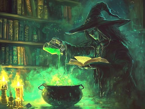 Wicked witch brewing up a spell in her cauldron.  This is printed on rice paper. Witches Brew Aesthetic, Felicity Aesthetic, Witch Craft Aesthetic, Witch Brewing, Witches Art, Etsy Clipart, Halloween Witches Brew, Halloween Invite, Nice Tattoos