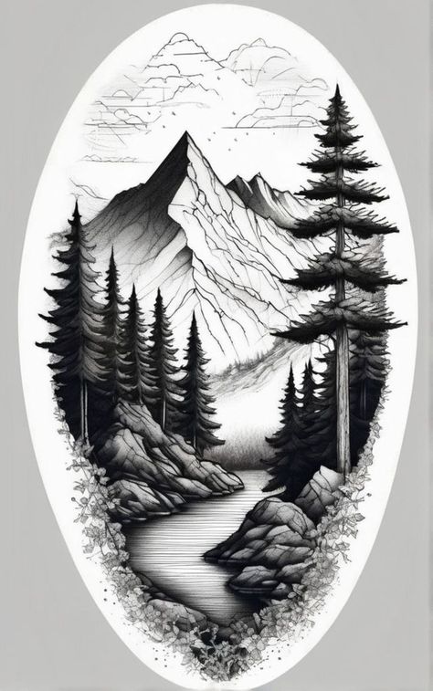 Alaska Tattoo, Waterfall Tattoo, Wilderness Tattoo, Lake Tattoo, Gear Tattoo, Mountains And Forest, Scene Tattoo, Forest Tattoo, See Tattoo