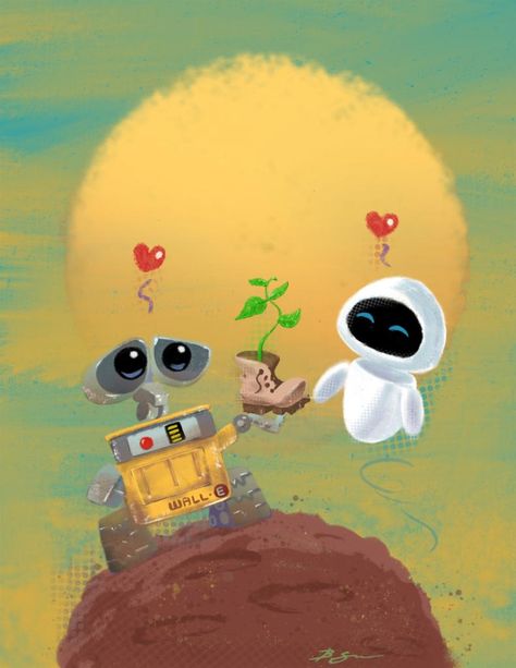 Wall-e Painting, Walle Y Eva, Walle And Eva, 101 Kiskutya, Up Pixar, Wall E Eve, Images Disney, Disney Wall, Wall E