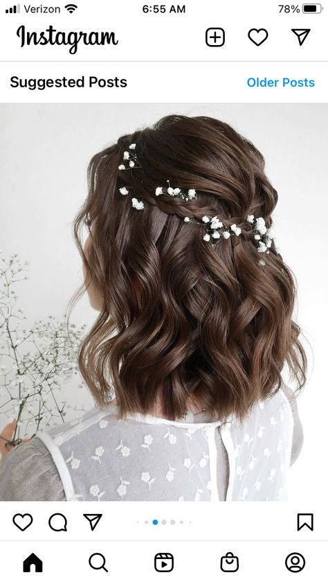 Short Bridal Hair Shoulder Length, Short Hairstyles Prom, Flower Child Hair, Hairstyle 2024, Bridal Hair Half Up, September Fall, Short Hair Bride, Prom Hair Medium, Prom Hairstyle