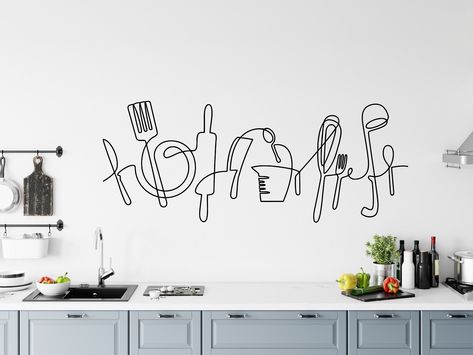 Kitchen Wall Signs, Vinyl Wall Decals Kitchen, Art Decor Kitchen, Line Drawing Wall Art, Deco Paint, Kitchen Vinyl, Drawing Wall Art, Kitchen Words, Kitchen Drawing