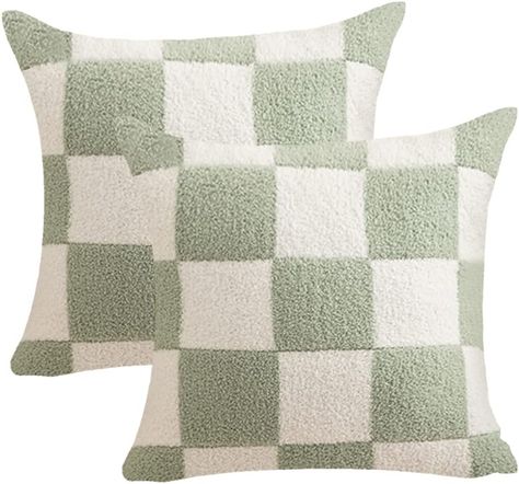 NIDITW Set of 2 St Patrick's Day Gift Ultra Soft Checkerboard Throw Pillow Cover Fuzzy Microfiber Chessboard Gingham Cushion Case Cozy Checkered Pillowcase Decor for Sofa Couch 18x18 Inches (1-Green) Soft Christmas, Fluffy Cushions, Car Bed, Sofa Bench, Green Pillows, Checkerboard Pattern, Green Decor, Cushion Pattern, Decorative Throw Pillow Covers