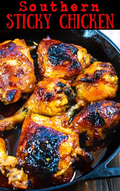 Easy Pork Recipes, Sticky Chicken Recipe, Spicy Baked Chicken, Spicy Southern Kitchen, Italian Meatloaf, Southern Chicken, Baked Chicken Recipe, Sticky Chicken, Southern Kitchen