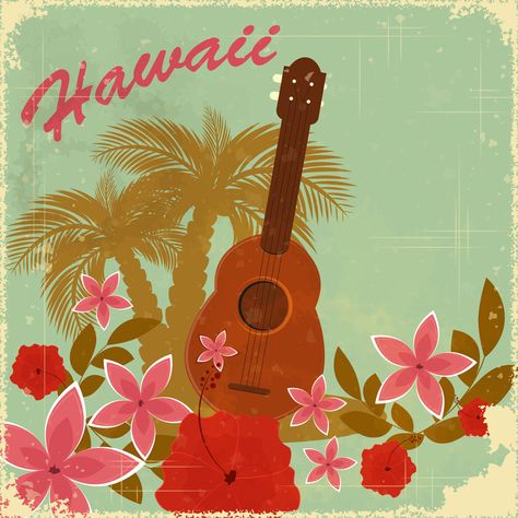 Ukulele in Hawaii Ukelele, Vintage Hawaiian, Beach Party, Ukulele, Stock Vector, Hawaii, Guitar