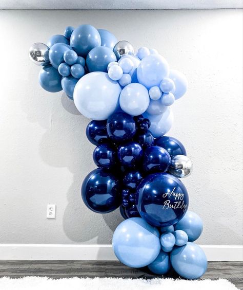 Blue And Sliver Balloons, Matte Blue Balloon Garland, Black Blue Party Decorations, Metallic Blue Balloon Garland, All Blue Party Decoration, Men Balloon Garland, Shades Of Blue Balloons, Denim Balloons, Royal Blue Balloons Decoration