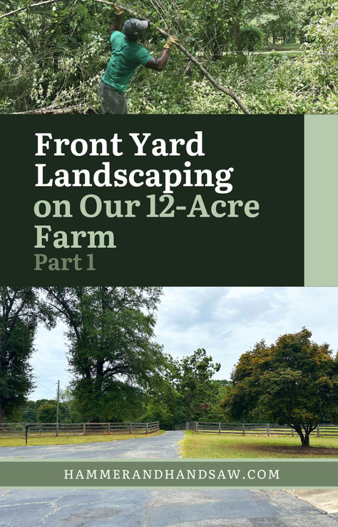 DIY Front Yard Landscaping on a farm One Acre Landscaping Design, Farm Front Yard, Acreage Landscaping Driveway Entrance, 10 Acre Farm Layout, Acreage Landscaping Ideas Country Life, Farm Yard Landscaping, Farm Landscape Design, Diy Front Yard Landscaping, Acreage Landscaping