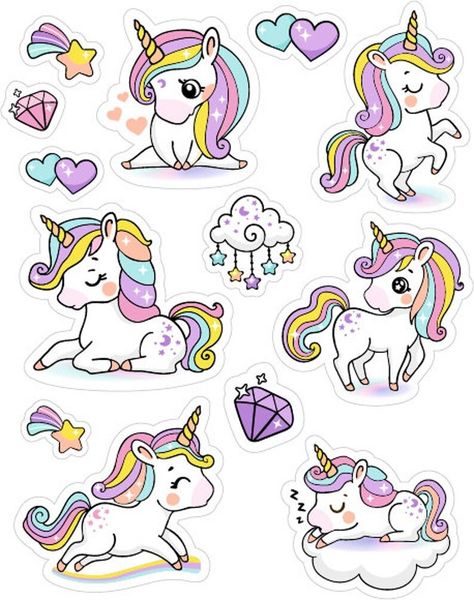 Unicorn Stickers Printable Free, Unicorn Stickers Printable, Kids Stickers Printable, Doodles Bonitos, Diy Locker, Unicorn Wallpaper Cute, Unicorn Drawing, Cute Easy Doodles, Unicorns Clipart