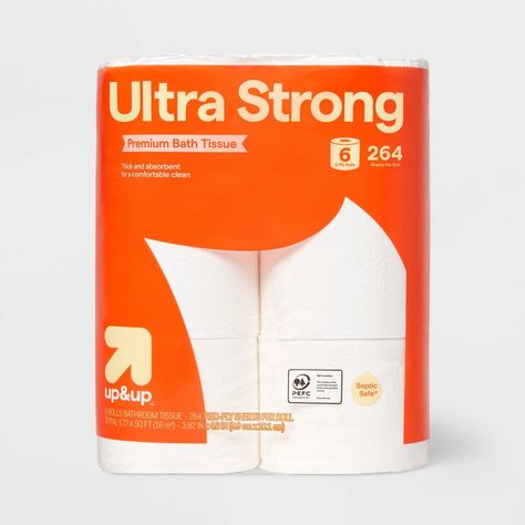 Keep your bathroom well-stocked with the 6-Pack Premium Ultra-Strong Toilet Paper from up & up™. With 264 two-ply sheets on every roll, you'll always have plenty of thick and absorbent bath tissue for you and your family. This ultra-strong toilet paper is dye free and fragrance free, and septic-safe to keep your home running smoothly. up & up™: We believe making smart choices for the people, places, and pets in your life should be easy and affordable. And, having quality you can trust should be Toilet Paper Branding, Eco Friendly Toilet Paper, Shower Toilet, Bathroom Tissue, Smart Toilet, Bidet Toilet, Paper Packaging, Dye Free, Personal Hygiene