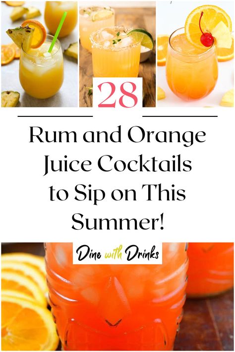 Collage of 4 rum and orange juice cocktails. Orange Rum Cocktail, Mixed Drinks With Orange Juice, Alcohol Drinks With Orange Juice, Orange Mixed Drinks Alcohol, Orange Juice Mixed Drinks, Rum Orange Juice Cocktails, Cocktail With Orange Juice, Cocktails With Oranges, Orange Juice Drinks Alcohol