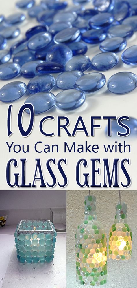 Here's a list of easy projects you can make with glass gems. Glass Bead Crafts, Marbles Crafts, Gem Crafts, Garden Crafts Diy, Glass Bottle Crafts, Diy Dollar Store Crafts, Samos, Glass Gems, Wine Bottle Crafts